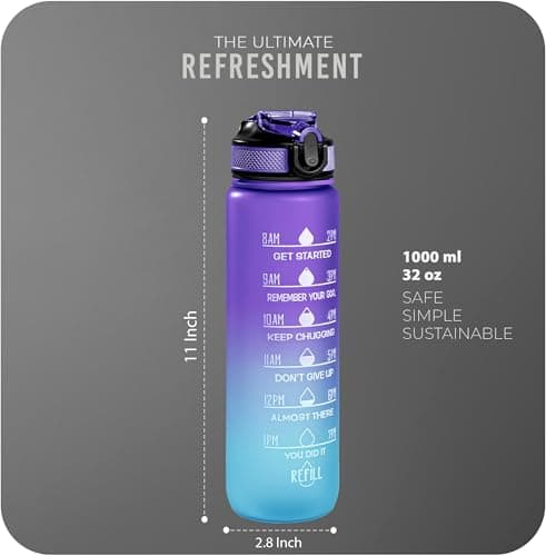 Roe Tenpo Sports Water Bottle with Straw and Time Marking, and 32OZ Capacity - Motivational and Eco-Friendly BPA-Free Bottle for Running, Gym, Yoga, Outdoors, and Camping (Style-1, Blue-Purple) — view 2