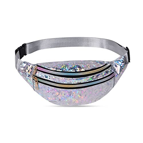 Flintronic Women's Bum Bag Fashion Waterproof Bum Bag Women Belt Bag Compartments with 3 Compartments Adjustable Strap Waist Bag for Sports Travel Hiking Outdoor Travel, #5 Silver Sequins, Standard