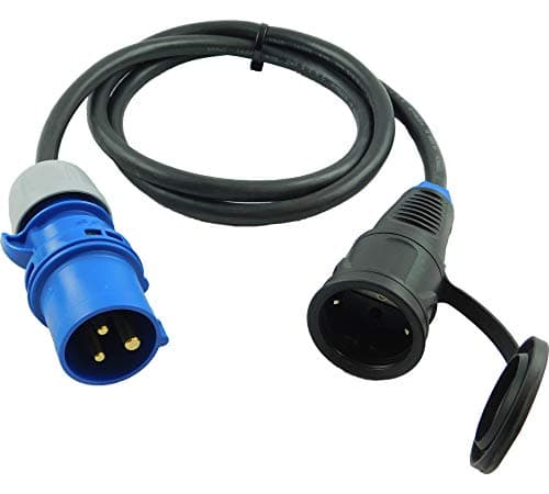 NWP Adapter CEE Plug 230 V 16 A to Schuko Coupling - 1.5 m Connection Cable 3 x 2.5 Rubber Hose Cable - IP44 - For Camping, Caravan, Boat, Markets