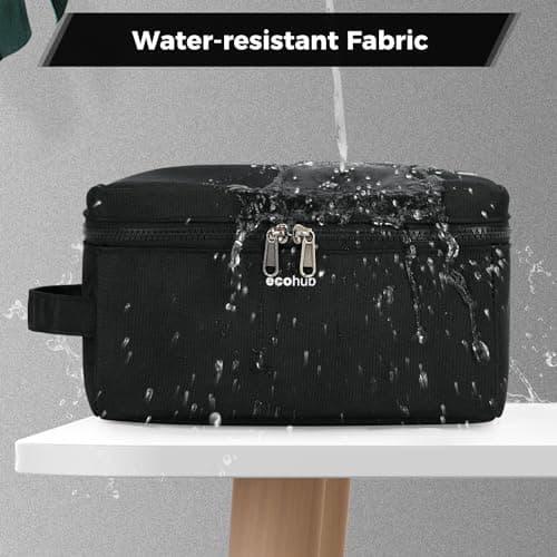 ECOHUB Water-Resistant Travel Toiletry Bag, Recycled Wet and Dry Separation Wash Bag, Dopp Kit Shaving Bag, Wide-Open Zipper Pouch Travel Toiletries Bag for Men, Patent Pending, Slim-Black — view 6