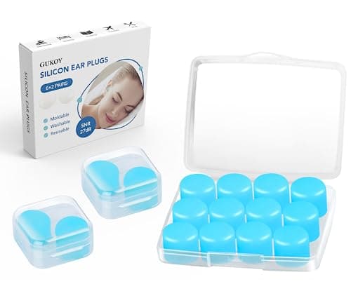 8 Pairs Silicone Ear Plugs for Sleeping, Reusable Waterproof Moldable SNR = 27dB Noise Cancelling Premium EarPlugs for Sleeping, Shooting, Airplanes, Concerts, Mowing, Studying, Swimming(Blue)