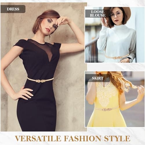 Amaxiu Elastic Skinny Waist Belt for Women, Metal Thin Dress Belt Gold — view 3