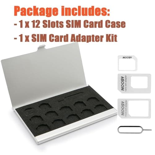 Aluminum SIM Card Case, 12 Slots Ultrathin Nano SIM Card Holder with SIM Card Adapter Kit for Travelers or Holiday Trip (Silver) — view 5