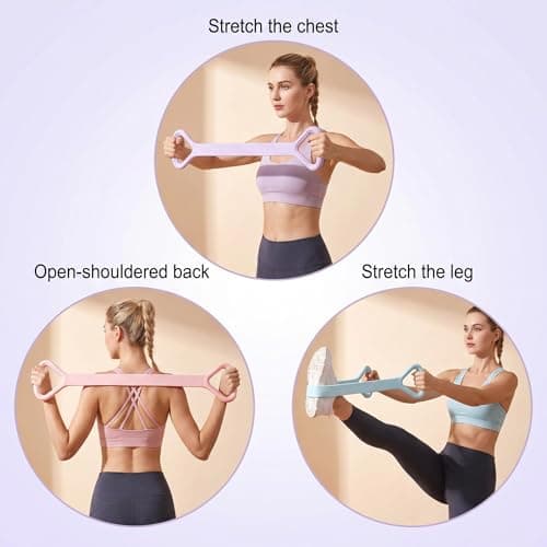 Mtbricey 3 Pcs Resistance Bands Figure 8 Resistance Band with Textured Grip Handles Portable Home Fitness Workout Equipment for Pilates Yoga Improves Upper Back and Shoulder Mobility — view 6