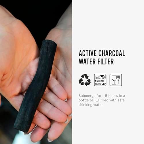 BLACK+BLUM | Charcoal Water Filter Sticks | Traditional Japanese Charcoal Water Filter System, Hydration + Carbon Filter for Water Bottles + Water Dispensers | 4 Pieces, Last 6 Months Each, Wood Black — view 3