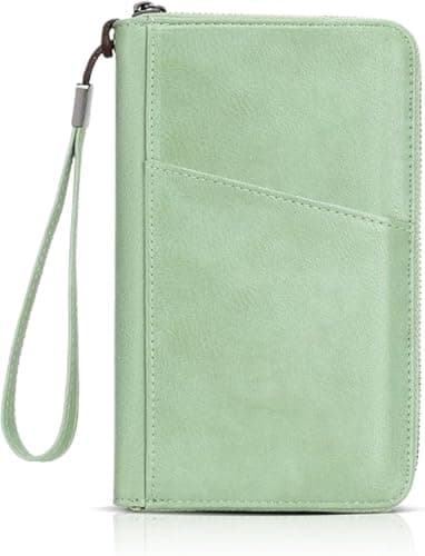 Apradas Family Passport Holder Travel Wallet Green - RFID PU Leather Travel Document Holder for Men Women - Large Capacity Passport Wallet with Cards ID Window Ticket Slots (Green)