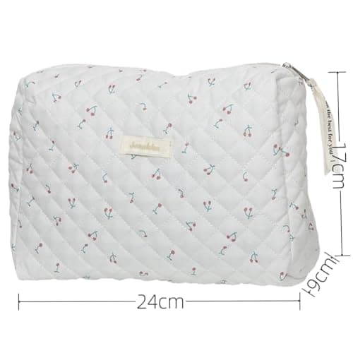 Aucuu Cotton Makeup Bag, Portable Travel Cosmetic Bag, Large Capacity Floral Toiletry Bags, Quilted Wash Bags Organizer for Women Girls — view 3
