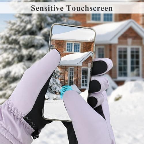 Andiker Ski Gloves Women, Warm Windproof Waterproof Thermal Glove with Thick Plush Lining Simple Stylish Winter Gloves for Women Skiing Hiking Cycling (Purple) — view 5