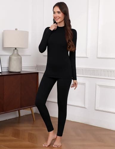 Ekouaer Womens Thermal Underwear Set Base Layer Underlayer, Black, S — view 4