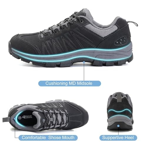 OL OUTJET LEGEND Men's Waterproof Hiking Shoes Comfortable Leather Walking Shoes Anti Slip Outdoor Shoes Black — view 3