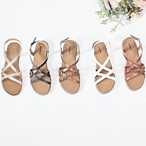 Veittes Women's Dressy Casual Strappy Flat Slide Sandals,Black 7.5 — view 6