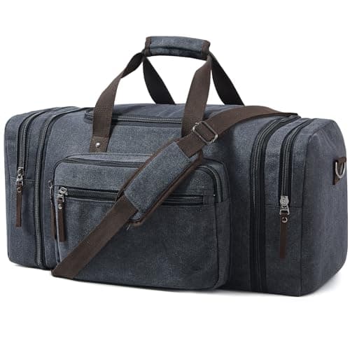 EKOROMIER 55L Canvas Travel Duffel Bag for Men – Expandable Weekender Holdall – Cabin Size Overnight Bag for Gym, Carry-On or Short Trips – Dark Grey