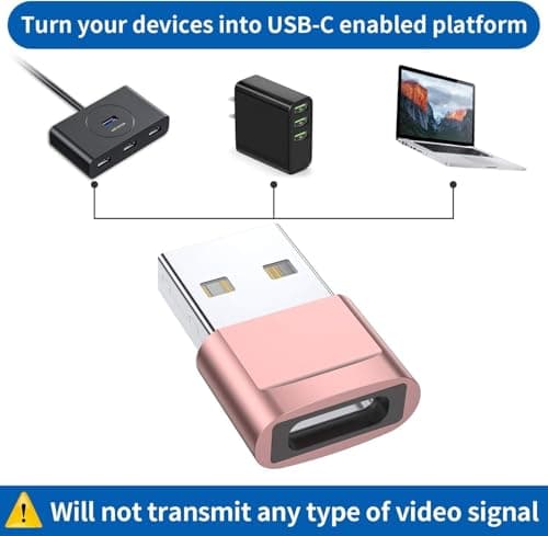 USB C to USB Adaptor, Type C Adapter, Type C Female to USB Male Converter with 5Gbps Data Transfer & Fast Charging, Compatible with All Devices with Laptop, PC, Power Bank (Pink) — view 6