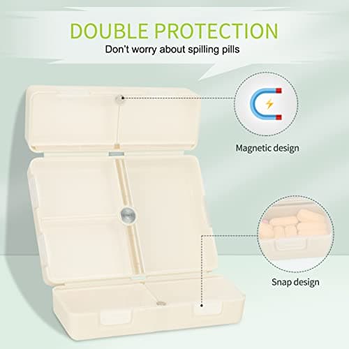 FYY 7 Day Pill Organiser, Travel Tablet Box, Large [Foldable Design] Weekly Medication Case, Portable Daily Supplements Storage Organizer for Vitamins, Cod Liver Oil-Cream White — view 4