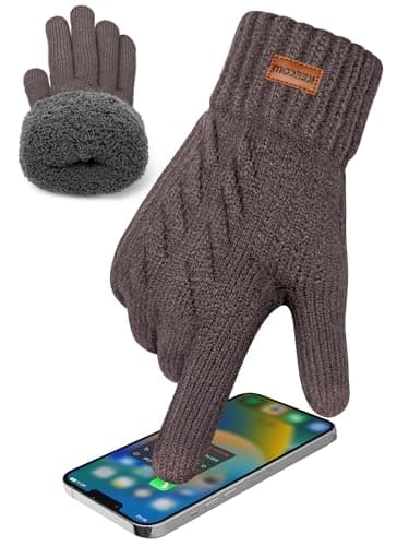 KEECOW Mens Winter Gloves,Womens Thermal Warm Knit Touchscreen Gloves with Fleece Lining for Running Ski Outdoor(Coffee)