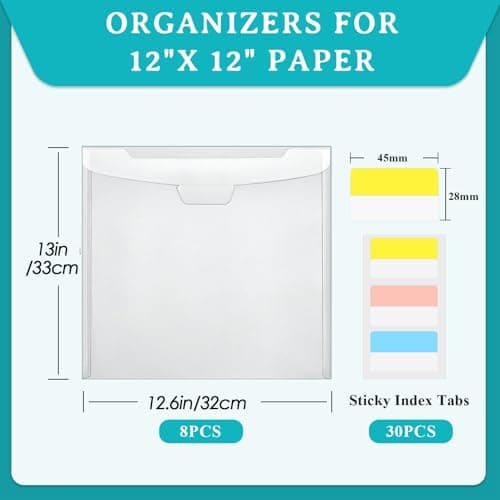Scrapbook Paper Storage Clear - 12 X 12 Cardstock Organizer With Sticky Index Tabs, Transparent Expandable Document Folders, Heat Transfer Vinyl Protector For Arts Crafts Hobby Room — view 2
