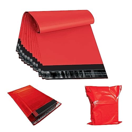 JeeJaan® 50 Pcs Red Postage Bags 12x16 in Mailing Bags 305 x 405 mm Poly Mailers Parcel Bags Envelope Courier Shipping Mailers Waterproof and Tear-Proof Postal Mailer Courier Bags