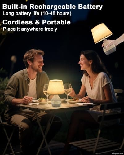 INTELIVE 10" H Small Rechargeable Cordless Ceramic Table Lamp, Coastal — view 2