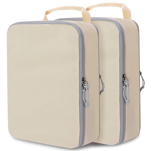 Compression Packing Cubes for Travel Suitcase Organizer Bags, Cream, XL