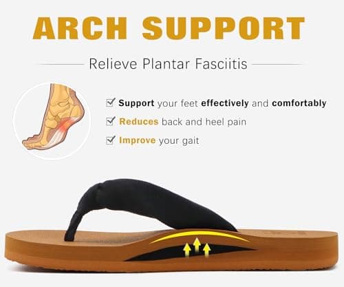 KuaiLu Flip Flops Women Fabric Support Sandals Beach Thong Black Khaki 5 — view 4