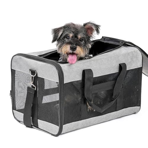 Conlun Dog Carrier Soft Sided, Large Cat Carrier with Inner Safety Leash, Pet Transport Carrier for Large Cats and Medium Dogs up to 10 KG, Collapsible Travel Puppy Carrier Bag -Grey, L