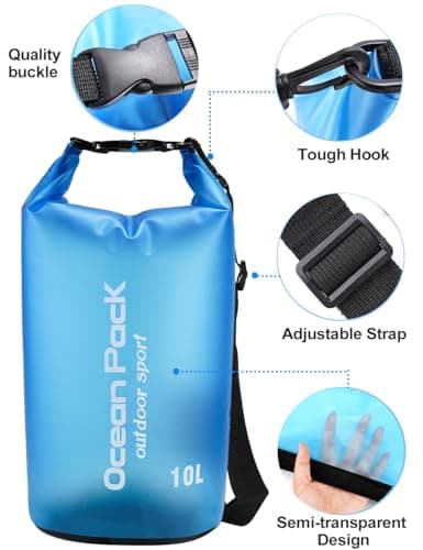 Henrycares Waterproof Dry Bag 20L 10L 5L, Sack with Long Adjustable Shoulder Strap, for Traval, Camping, Hiking, Swimming, Boating, Fishing (Blue, 10L) — view 5