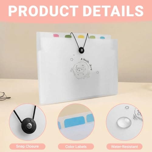 5Pcs Expanding File Folder, Folders for Paperwork A4, Document Organiser with Colored Labels, Flashcard Organiser for Card Paperwork Receipt Office School Travel Use — view 5