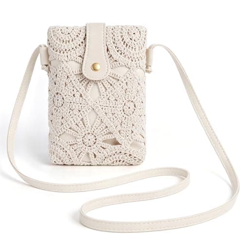 Poeruse Crochet Handbags, Summer Straw Bag, Straw Crossbody Bags for Women, Summer Beach Travel Clutch Handbag (White)