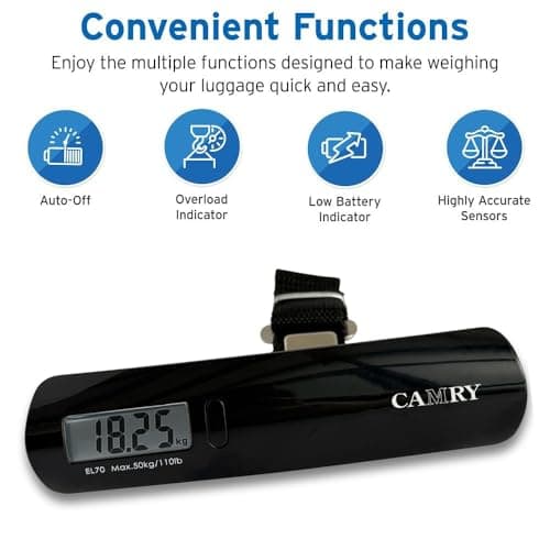 CAMRY Digital Luggage Scale Travel Suitcase Weighing, 110lb/50kg, Black — view 2