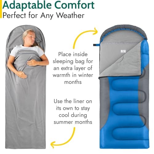 trail outdoor leisure Fleece Sleeping Bag Liner Camping Travel Sheet Single Envelope Shape with Hood and Bag (220cm x 80cm) — view 2