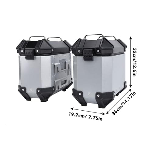 Oreilet Pair Motorcycle Side Case, Aluminium Alloy Motorbike Hard Side Saddlebag Box with Safety Lock and Handle, Motorcycle Storage Carrier Case Luggage Panniers (Silver) — view 6