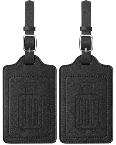 Teskyer 2 Luggage Tags for Suitcases, Travel Essentials, Black