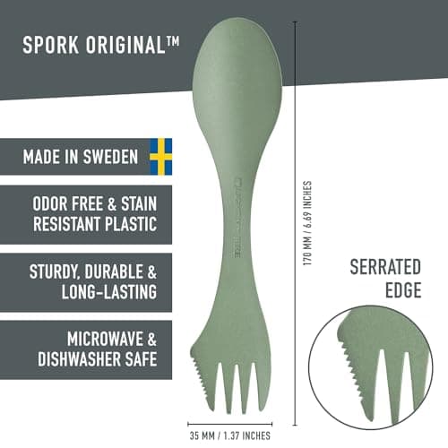 Light my Fire Spork Original 3-in-1 Camping Cutlery Knife Fork Spoon Set Survival Gifts for Scouts Camping Accessories Sporks Reusable Travel Cutlery Set 4-Pack Nature — view 3