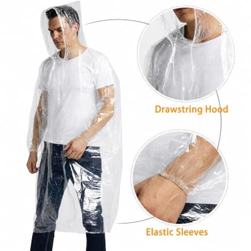 Cosowe Rain Ponchos Waterproof Adults, 5 Pack Clear Raincoats Disposable, Family Pack Festival Plastic Coats for Women Men with Sleeves Hood — view 3