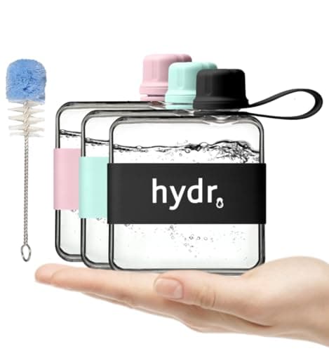 hydr™ v2 Flat Water Bottle For Handbag & Flexible Cleaning Brush | 320ml Tritan BPA Free Slim Travel Water Bottle, small water bottle for handbag (Nero Black)