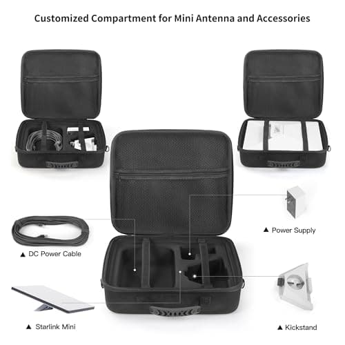 EUGOOCX Hard Travel Case Compatible with Starlink Mini, EVA Protective Bag with Carrying Shoulder Strap for Mini Star Link, Kickstand, Pipe Adapter, Cables, Power Adapter(Black) — view 4