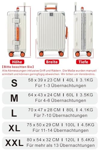 Aoliwei Aluminium Frame Travel Suitcase M (64 cm) - Premium Hard Shell Trolley for 4-6 Days Travel, with Black Genuine Leather Handle, TSA Lock & 360° Silent Double Wheels, Grey (brown genuine leather — view 5