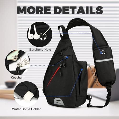 Aucuu Sling Bag Crossbody Backpack, Men's Chest Bag, Sling Backpack, Shoulder Cross Body Bag with Earphone Hole, Hiking Casual Daypack for Women Men Cycling Camping Travel — view 5