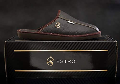 ESTRO Mens Slippers Men House Shoes Leather Home Mule Men's Slipper Memory Sole Frost (8 UK, Cocoa) — view 5