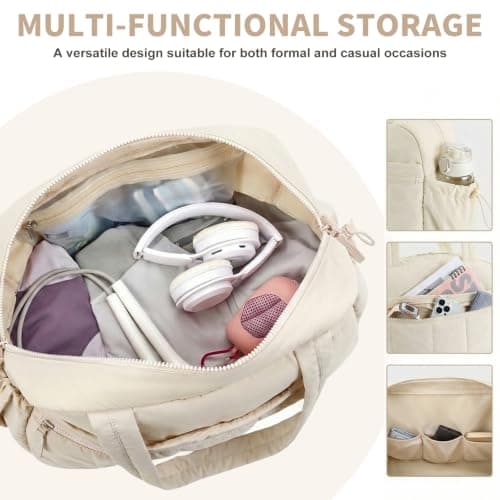 Womens Gym Bag Lightweight Weekend Overnight Bag with Wet Pocket, EasyJet Underseat Cabin Bags Ryanair Carry On, Travel Duffle Bags for Sports, Shopping (Beige) — view 3