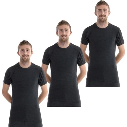 Gaffer 3 Pack Mens Thermal Top Set Short Sleeve T-Shirts Warm Baselayer Inner Underwear Vest Winter Ski Wear for Outdoor Work, Travel, and Cold Weather Charcoal 3 Pack Short Sleeve Top XL
