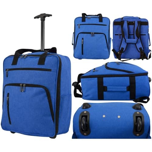 TR-E-002 EasyJet Cabin Bags 45x36x20cm Underseat Rucksack for Plane Hand Luggage Backpack Rolling Wheeled Travel Backpack with Adjustable Height Handle Travel Bag Blue