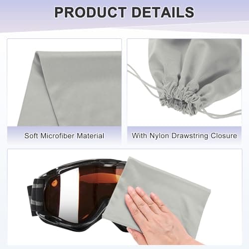 M METERXITY 2-Pack Ski Goggle Bag, 9.8" x 5.9" Soft Microfiber Pouch Bags Protective Storage Bags Case with Drawstring for Snow Goggles/Camera Lenses/Sunglasses [Gray] — view 2