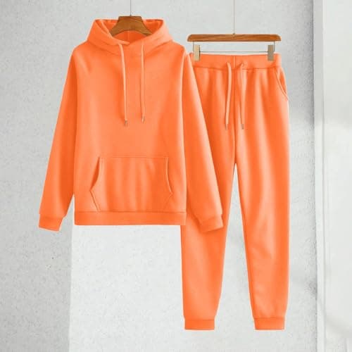 ziubauyke Womens Tracksuit Full Set Two Piece Long Sleeve Hoodie And Cuffed Sweatpants Outfits Lounge Wear Sets Ladies Fall Winter Co Ord Sets Solid Color Casual Travel Activewear Orange — view 6
