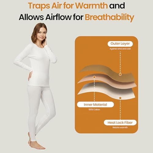 Heatwave Thermalwear Women Thermal Underwear Set Base Layer Long Sleeve Top Ultra Soft Long Johns Bottom Ladies warm for Cold Weather Outdoor Sports Hiking Skiing, White UK 10-12 — view 4