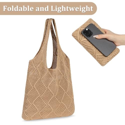 Etercycle Crochet Tote Bag, Mesh Beach Bag for Women Knit Summer Hobo Bag Vacation Boho Tote Bag (Brown) — view 6