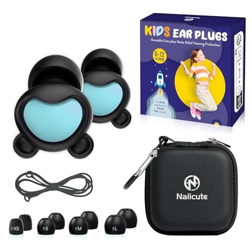 Kids Ear Plugs (6+yrs), Reusable Everyday Noise Reduction Earplugs for Focus, Travel, Socializing, Concerts, Events, Sensitivity, School, Playtime – Children Hearing Protection, 26 dB, 4 Sizes Tips