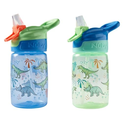 Nuby Incredible Gulp Water Bottle, 2-Pack, 360ml, 18M+, Jurassic