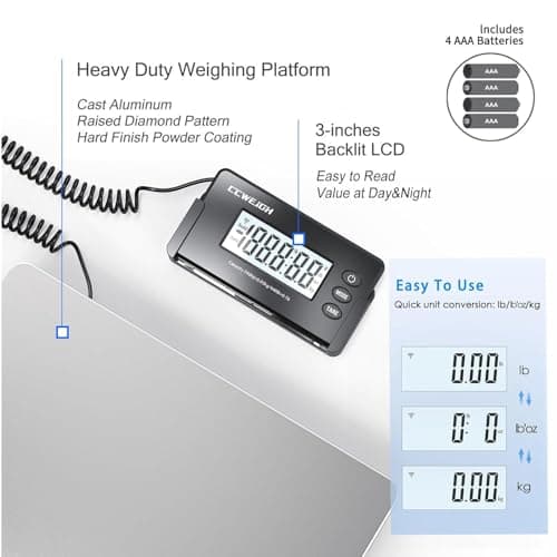 Shipping Scale 440lbs x 1oz Wireless Ultrathin ABS Large Platform Luggage Scale Superlight Postal Scales for Shipping Packages,Post Offices,Luggage,Battery and Adapter — view 2