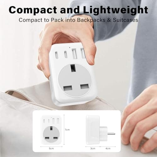 UK To European Plug Adapter,5 IN 1 European Travel Adaptor with 2 USB C & 2 USB A,Grounded EU Plug Adapter for Germany Spain France Turkey Greece etc (Type E/F) — view 6